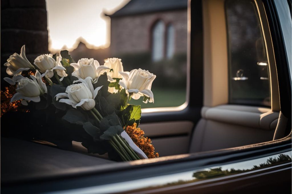 thoughtful lillies in funeral procession