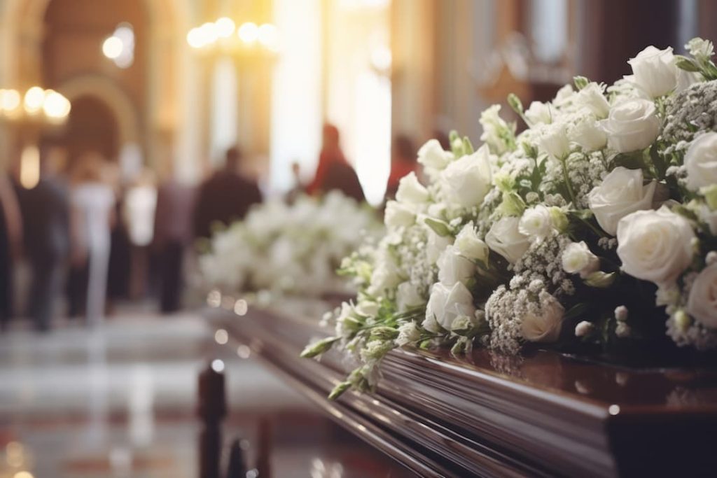 funeral with white flowers