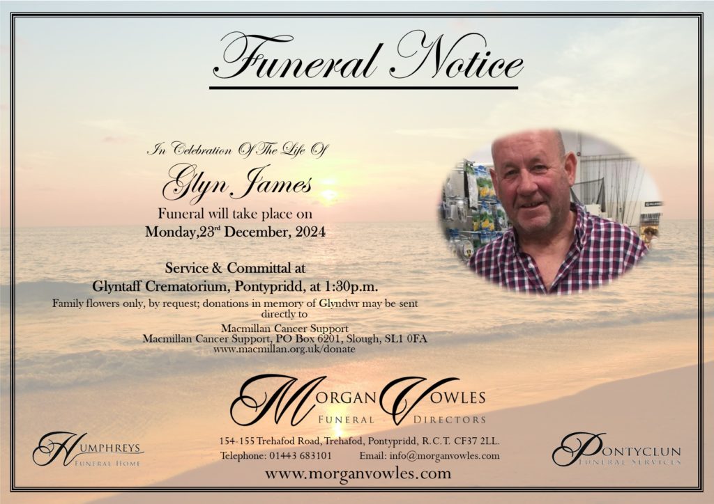 Funeral Notice Glyndwr L B James